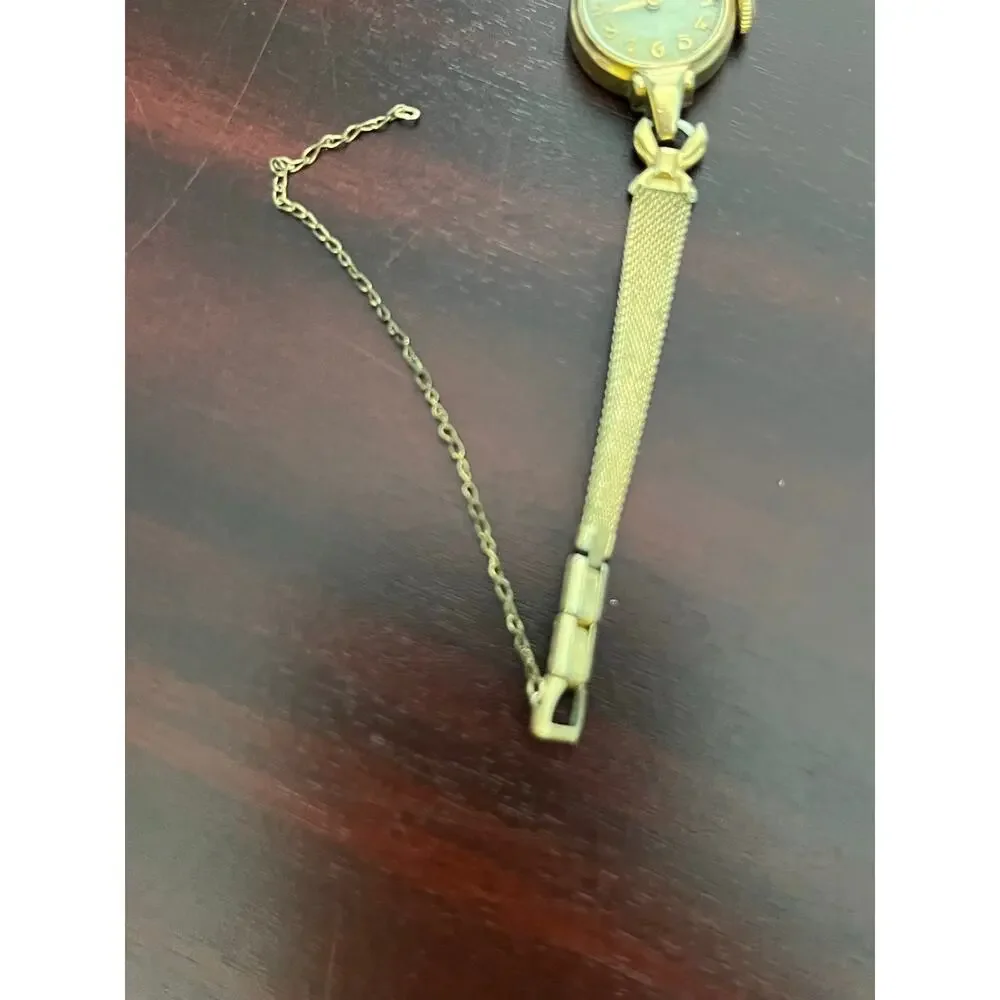 VTG Hamilton Ladies Wrist Watch 10K Gold Filled Art Deco Mesh Bracelet Untested
